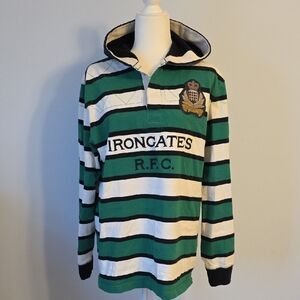 Ralph Lauren Green and White Striped Shirt with Emblem Rugby